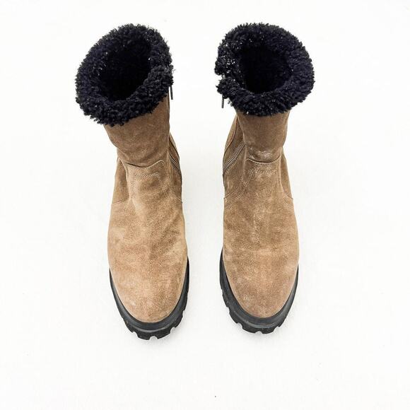 Aquatalia Suede Leather Real Sheep Fur Boots Brown/Cream Italy Size 10.5 - Picture 1 of 7